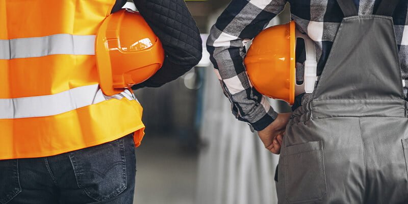 Expert workers with hard hats