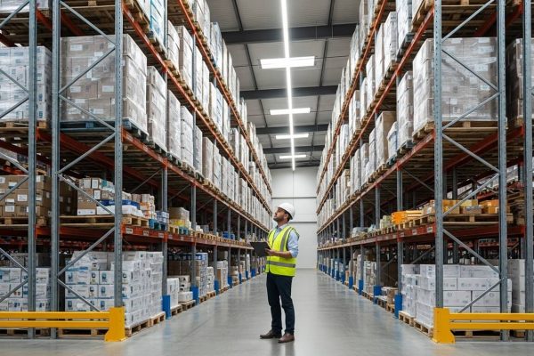 Gebruikte Palletstellingen In Een Modern Magazijn, Efficiënt Ingericht Voor Logistieke Opslag Gebruikte Palletstellingen In Een Modern Magazijn, Efficiënt Ingericht Voor Logistieke Opslag